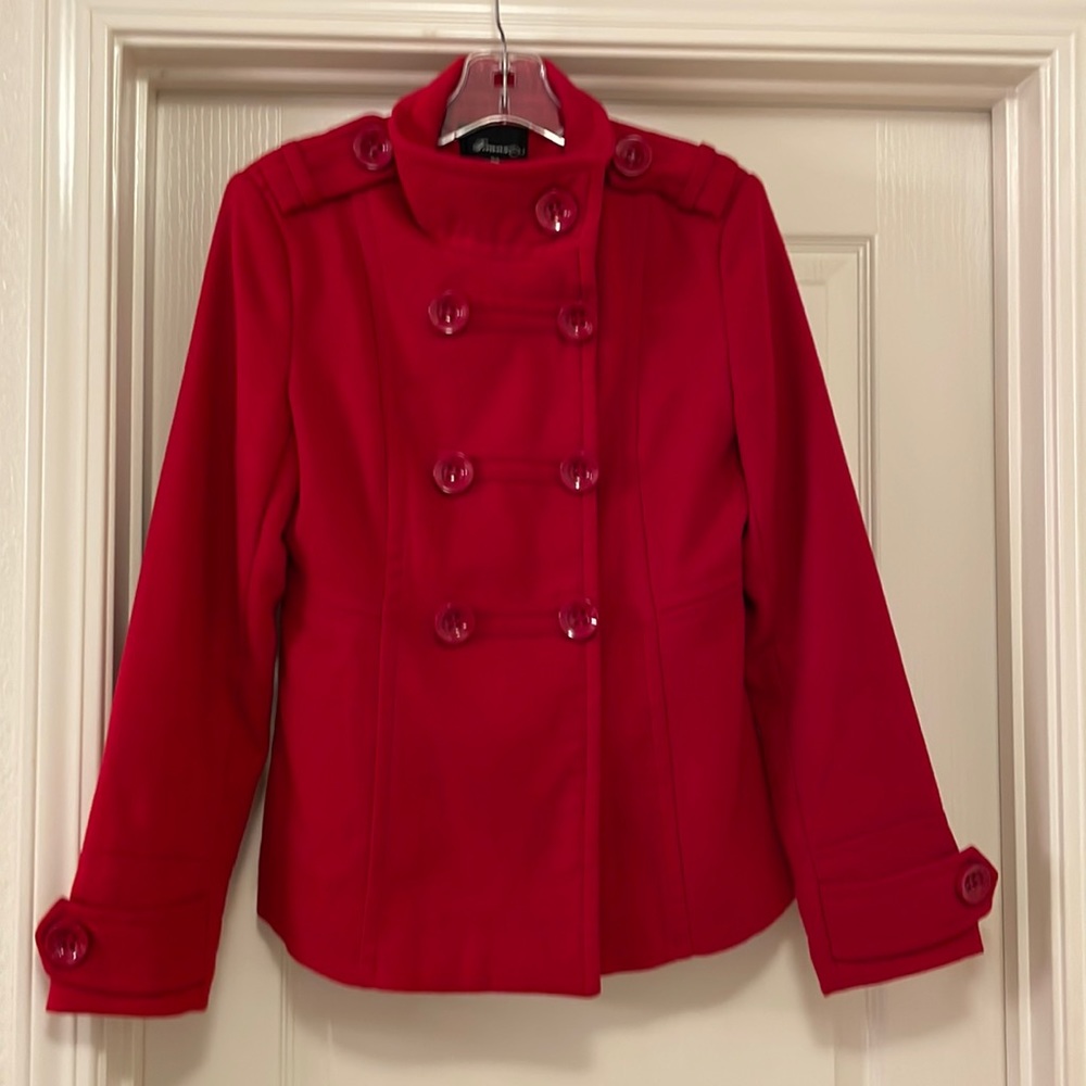 Forever 21 Red Double Breasted Pea Coat - Picture 1 of 8